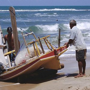 Jangada Boot am Strand Fortaleza Brasilien